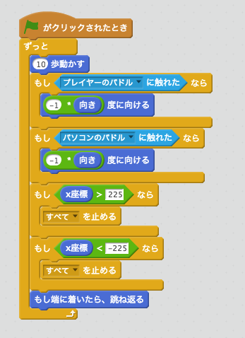 ボールがパソコンのパドルに跳ね返る